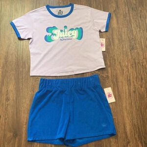 Juicy Couture Set T-Shirt Lilac Sky Top, Blue Shorts Small NWT